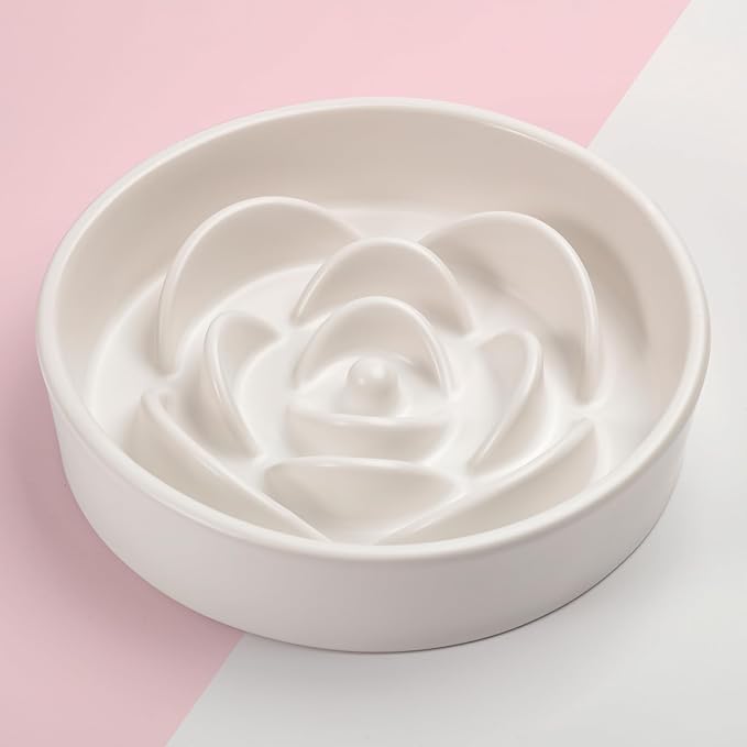 8.26 in White Dog Bowl Slow Feeder Ceramic for Medium and Large Breed, Elevated/Raised Slow Feeding Dog Food Water Dish Heavy Weighted,Puppy Dish for Fast Eaters,Puzzle Eating Bowl Modern Maze - Image 6
