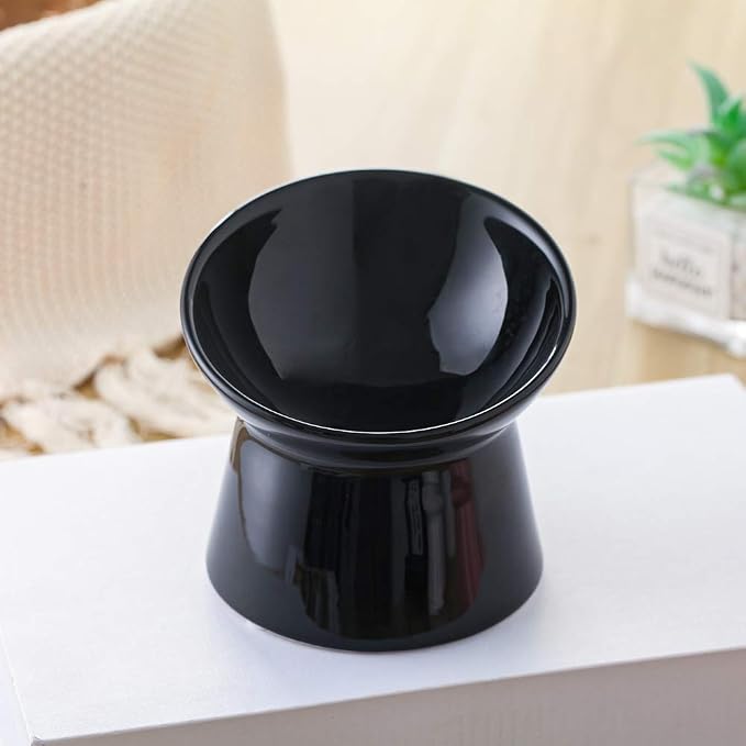 Black Small Ceramic Raised Cat Bowls, Tilted Elevated Food or Water Bowls, Stress Free, Backflow Prevention, Dishwasher and Microwave Safe, Lead & Cadmium Free - Image 6