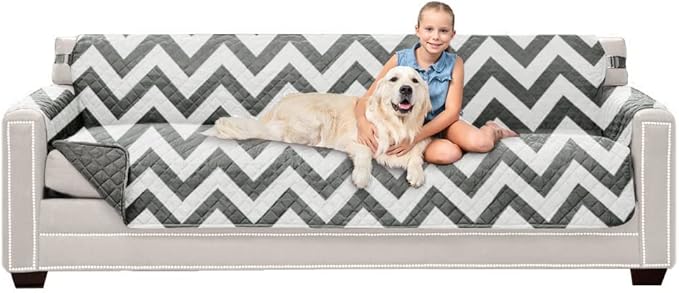 Sofa Shield® Couch Jumbo Sofa Slip Cover for Dogs with Strap, Chevron Gray | Reversible Furniture Protector, Stain and Tear Resistant Cushion Cover, Machine Washable Slipcover for Pets, Cats 70 inch by SofaShield
