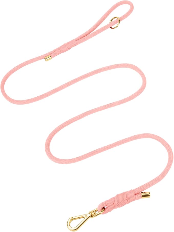 5FT Dog Leash 5/16 inch Puppy Cat Rope Lead | Light Pink,with Anti-tangle Swivel Clip, Comfortable Non-slip Grip Handle, Ideal for Daily Walks, for Small Medium Dogs by Sunraymascota