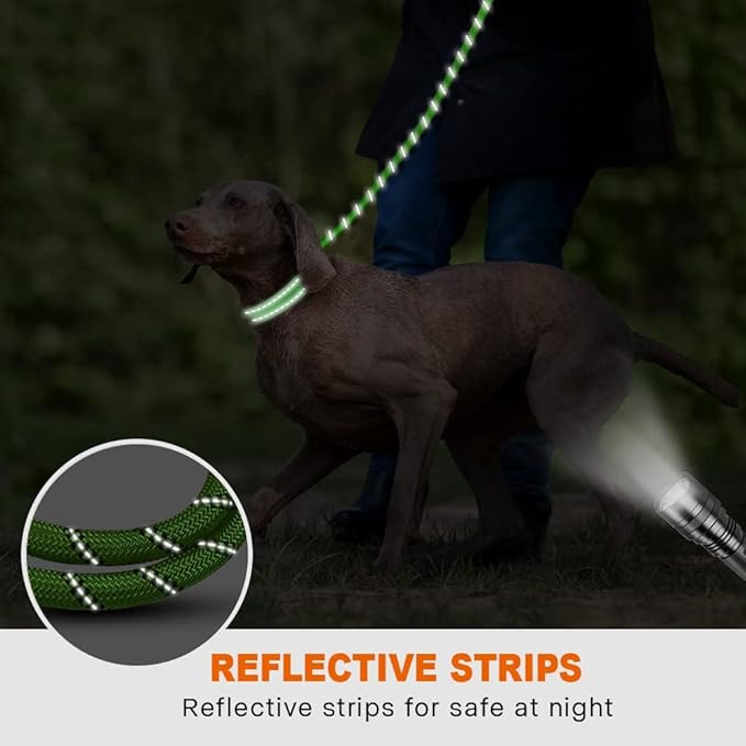 Taglory Rope Dog Leash for Medium Large Dogs, 4 FT Padded Handle, Green | Climbing Rope for Strong Pullers, Reflective for Night Walks and Training, Comfortable Grip, Anti-tangle Swivel Clip 1/2 inch - Image 5