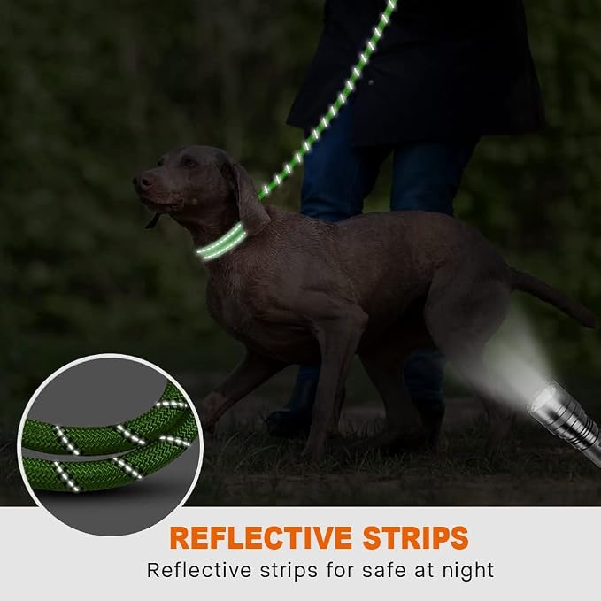 Taglory Rope Dog Leash for Medium Large Dogs, 6 FT Padded Handle, Green | Climbing Rope for Strong Pullers, Reflective for Night Walks and Training, Comfortable Grip, Anti-tangle Swivel Clip 1/2 inch - Image 5