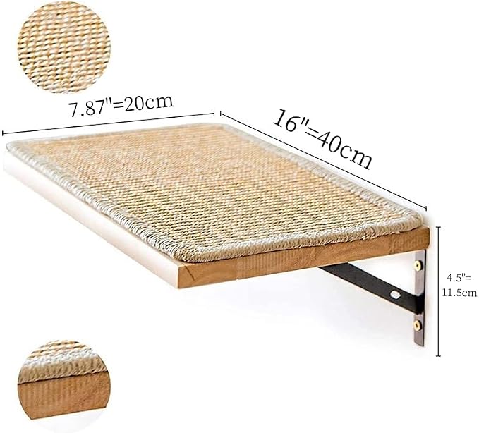 2 Pieces Cat Hammock Wall Mounted Floating Wall Shelf with Cat Scratching Mat Thick Solid Wood Cat Tree for Cat (2 Pieces Hammock) - Image 7
