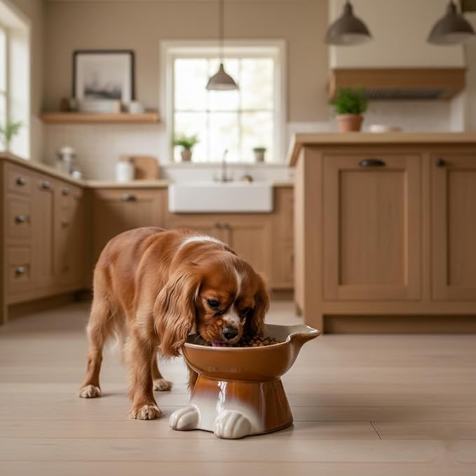 Nihow Elevated Ceramic Dog Bowls: 6.5 Inch Raised Dog Bowl for Food & Water | Food Safe Bowl for Medium/Small Size Dogs - Brown Puppy Bowls for Protecting Pet's Spine(1 PC) - Image 5