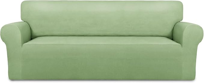 PureFit Stretch Oversized Couch Covers Fleece Sofa Slipcovers Sage Green | 1-Piece Sofa Cover Washable Soft Couch Protector, Couch Slipcover with Non Skid Foam and Elastic Bottom for Kids, Dogs by PureFit