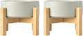 SPUNKYJUNKY Ceramic Elevated Dog Bowls 2 Pack - 6.1inch Raised Dog Bowls with Non-Slip Wooden Stand for Medium Dogs Dishwasher Safe(Grey,28.7OZ*2) by SPUNKYJUNKY
