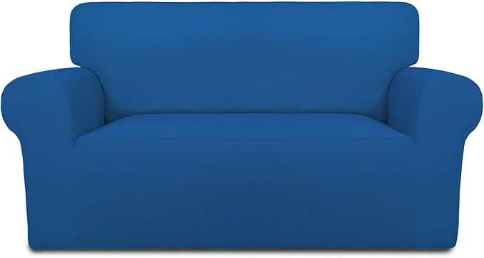 PureFit Stretch Loveseat Covers Fleece Couch Covers for Sofa Classic Blue | 1-Piece Sofa Slipcover Soft Couch Protector, Sofa Cover Washable with Non Skid Foam and Elastic Bottom for Kids, Dogs by PureFit