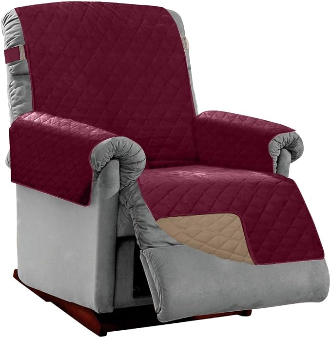 Sofa Shield® Couch Large Recliner Slip Cover with Strap, Burgundy Tan | Reversible Furniture Protector, Stain and Tear Resistant Cushion Cover, Machine Washable Slipcover for Pets, Cats 70 inch by SofaShield