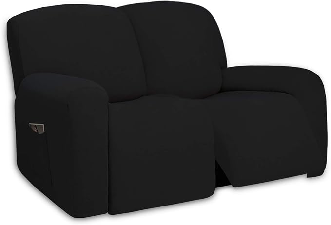 PureFit Super Stretch Loveseat Recliner Sofa Couch Cover with Pocket | 2 Seats Non Slip Soft Sofa Slipcover, Washable Reclining Furniture Protector for Kids, Pets (Recliner Loveseat, Black) by PureFit