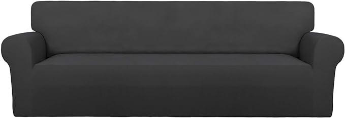 PureFit Stretch Couch Covers for Sofa 4 Seater Slipcovers Dark Gray | 1-Piece Sofa Cover Washable Soft Couch protector, Couch Slipcover with Non Skid Foam and Elastic Bottom for Kids, Dogs by PureFit