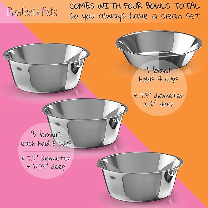 Pawfect Pets Elevated Dog Bowl Stand- 7" Raised Pet Feeder for Medium Dogs with Four Stainless Steel Bowls. - Image 4