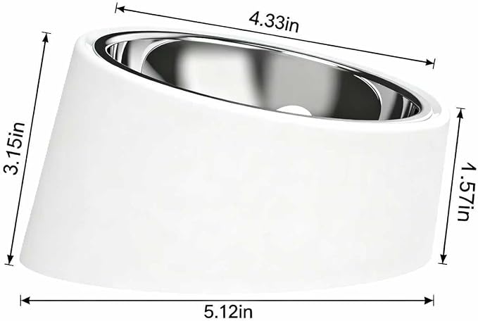 15° Tilted Dog Bowl for Small Dogs Flat-Faced Breeds - Anti-Choke Ergonomic Elevated Feeder Non-Slip Base - 2-in-1 Detachable Stainless Steel Food & Water Bowls - Pure White Clean & Simple (S, White) - Image 3