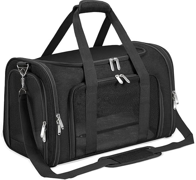 Soft-Sided Pet Carrier for Cats and Dogs, Collapsible Travel Bag with Shoulder Strap, Removable Mat, Mesh Windows, 17x11x11 Inch,Black by Unknown