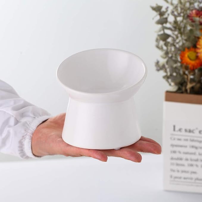 White Small Ceramic Raised Cat Bowls, Tilted Elevated Food or Water Bowls, Stress Free, Backflow Prevention, Dishwasher and Microwave Safe, Lead & Cadmium Free - Image 6