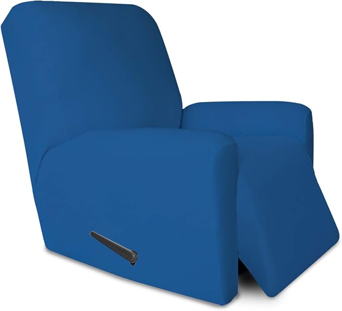 PureFit Stretc Recliner Chair Covers Fleece Soft Couch Covers for Sofa | Classic Blue 4-Pieces Recliner Slipcover Pocket Couch Protector, Fleece Sofa Cover Washable with Non Slip Elastic Bottom by PureFit