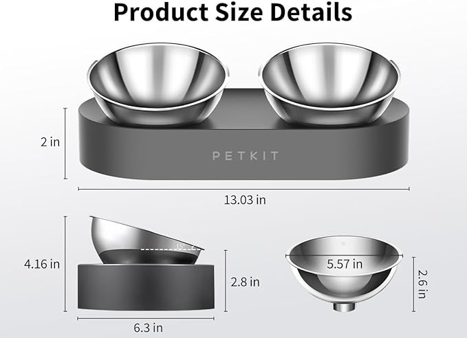 PETKIT 304 Stainless Steel Elevated Cat Bowls&Dog Bowls,Raised Cat Food and Water Bowl Set, Non-Slip, Anti Vomiting 15°Tilted Cat Small Animal Plate - Image 3