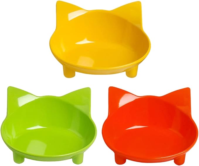 Whisker Fatigue Relief Cat Food Bowls, Non-Slip Shallow Wide Cat Dishes | 3 Pack for Food & Water, Indoor Cats & Kittens, Small Dogs & Rabbits, Non-Slip Base, Easy to Clean, Dry & Wet Food Use by Skrtuan