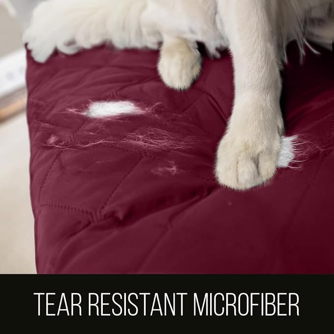 Sofa Shield® Couch Chair and Half Slip Cover with Strap, Burgundy Tan | Reversible Furniture Protector, Stain and Tear Resistant Cushion Cover, Machine Washable Slipcover for Pets, Cats 70 inch - Image 3