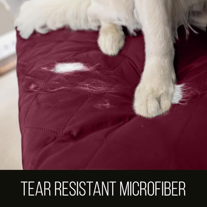 Sofa Shield® Couch Chair Slip Cover for Dogs with Strap, Burgundy Tan | Reversible Furniture Protector, Stain and Tear Resistant Cushion Cover, Machine Washable Slipcover for Pets, Cats 70 inch - Image 3