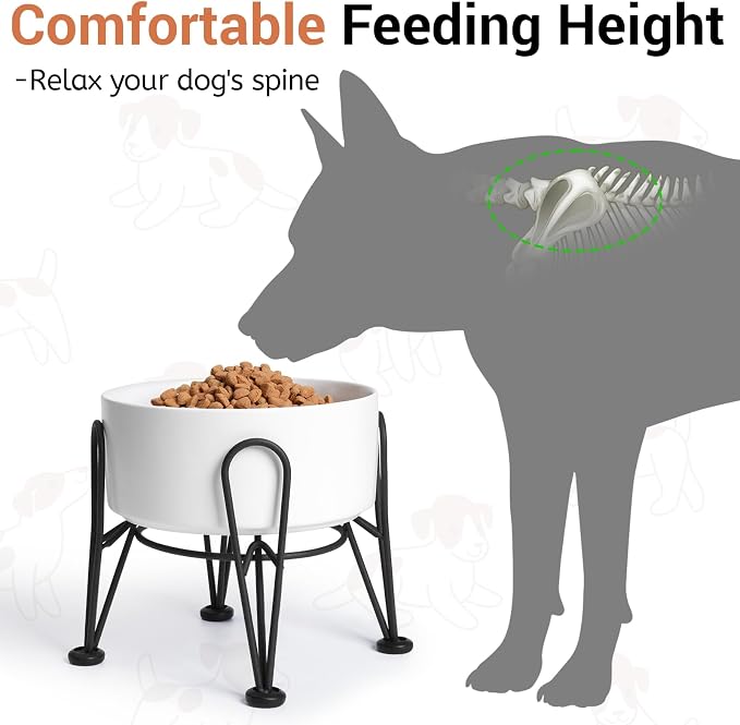 Elevated Dog Bowls, Ceramic Raised Dog Bowl Set with Anti-Slip and Non-Tip Metal Stand, 2 Pack Pet Food and Water Feeding Bowls for Small and Medium Dogs (White,3.6 Cups) - Image 2