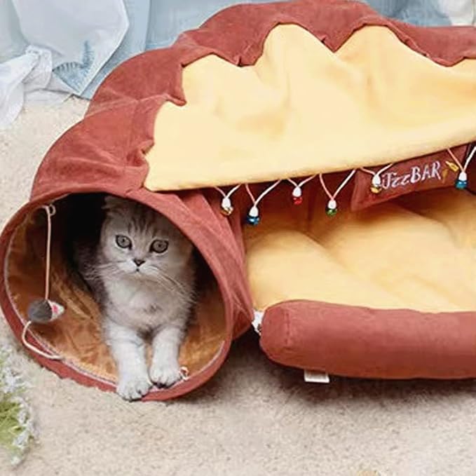 LEFTSTARER 2-in-1 Collapsible Cat Tunnel for Indoor Bed and Hideout - Pet Dog Rabbit Bunny Ferret Tunnel Tubes Toys with Removable Washable Mat, Tower Wheel Stuff - Image 5