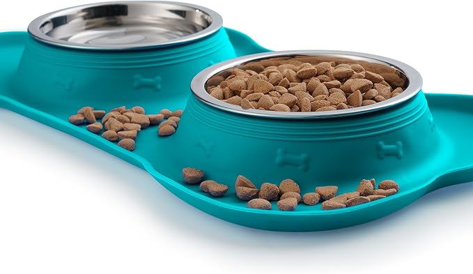 Hubulk Pet Dog Bowls 2 Stainless Steel Dog Bowl with No Spill Non-Skid Silicone Mat + Pet Food Scoop Water and Food Feeder Bowls for Feeding Small Medium Large Dogs Cats Puppies (Medium, Green) - Image 5