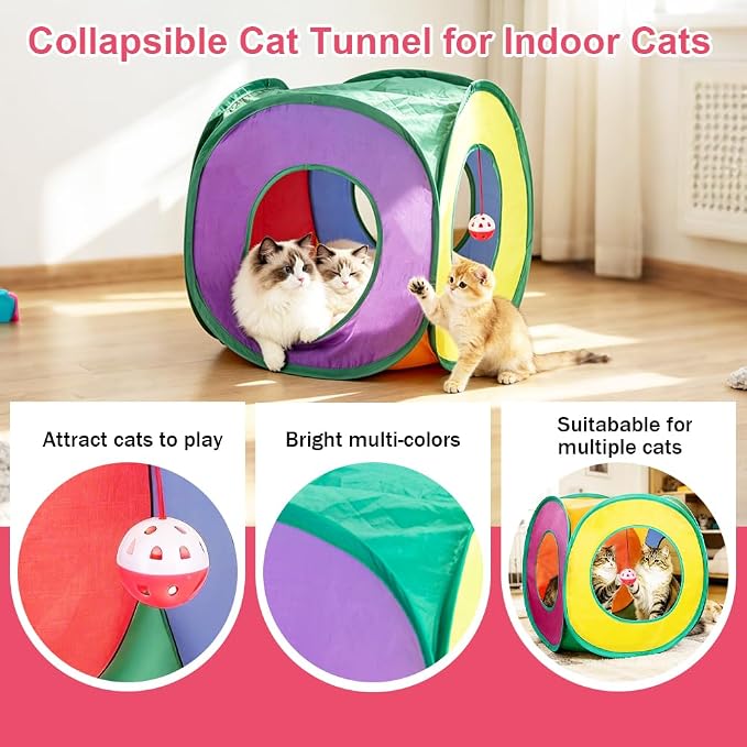 Retro Shaw Cat Toys Packs,33PCS,Interactive Kitten Toys for Indoor Cats | Kitty Game Tunnel Cat Feather Teaser Wand Springs Pompom Ball Bells Plush Mouse,15.7" - Image 3