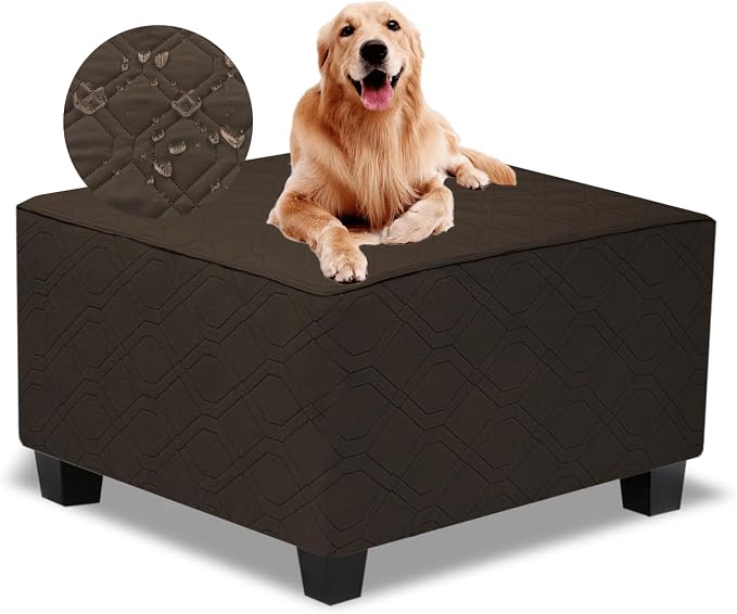 Ottoman Cover Square,Waterproof Square Ottoman Covers Thick Slipcover for Living Room,Washable Storage Footstool Furniture Protector for Dogs,Pets,Chocolate,X-Large by TOPHMDECOR