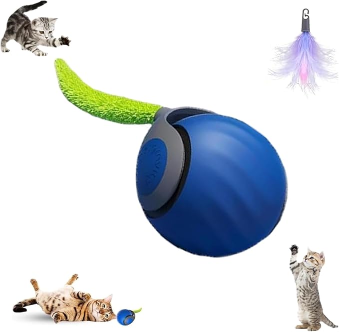 Speedy 2.0 Tail Interactive Cat Toys for Indoor Cats, Automatic Cat Toy with Tail, Electric Rolling Ball on Carpet,Cat Toys for Bored Indoor Adult Cats (Blue) by AUTRETY