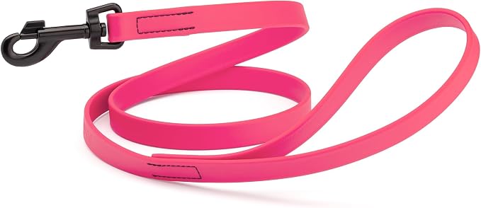 Dogline Biothane Waterproof Dog Leash Strong Coated Nylon Webbing with Black Hardware Odor-Proof Easy to Clean High Performance for Small or Large Dogs Made in USA 4 or 6 ft Lead, Passionfruit Pink by Dogline