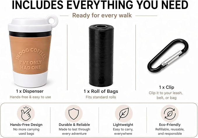 Dog Poop Bag Holder Dispenser, Clip-On Leash Waste Bag Holder, Hands-Free Dog Walking Accessory, Portable & Lightweight, Includes Roll of Bags (White) - Image 4