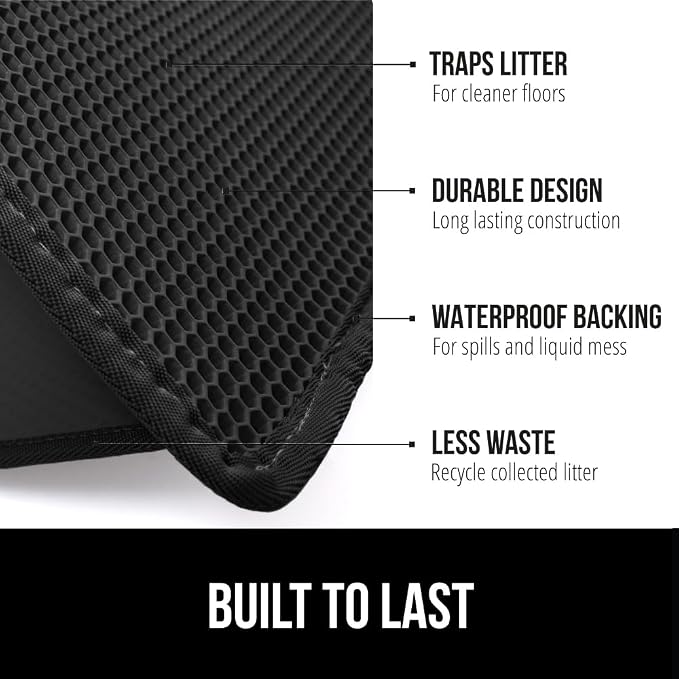 GORILLA GRIP Honeycomb Cat Litter Box Mat, Two Layer Trapping Waste Mats, Soft On Paws, Litter Box Supplies and Essentials for Indoor Cats, Traps Excess, Water Resistant for Floors, 24x15 Black - Image 2
