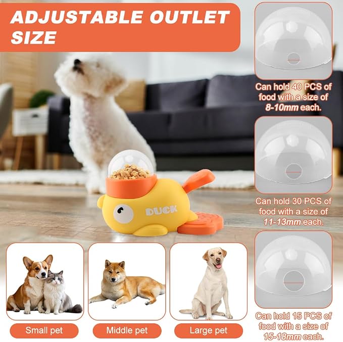 Duck Treat Dispenser for Dogs & Cats, Interactive Slow Feeder Puzzle Toy, IQ Training Enrichment Bowl, Small Animal Problem-Solving Game, Adjustable Outlet Pet Feeder - Image 4