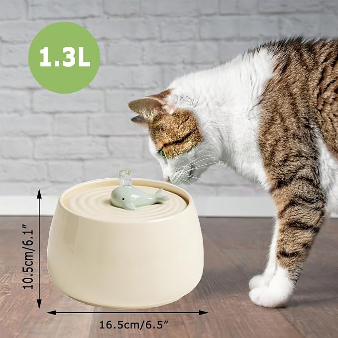 Ceramic Automatic Pet Water Fountain, 45oz/1.3L White Water Bowl | Ultra Quiet Cat Water Fountain with Activated Carbon Filter, Pet Drinking Water Dispenser Perfect for for Cats and Small Dog - Image 2