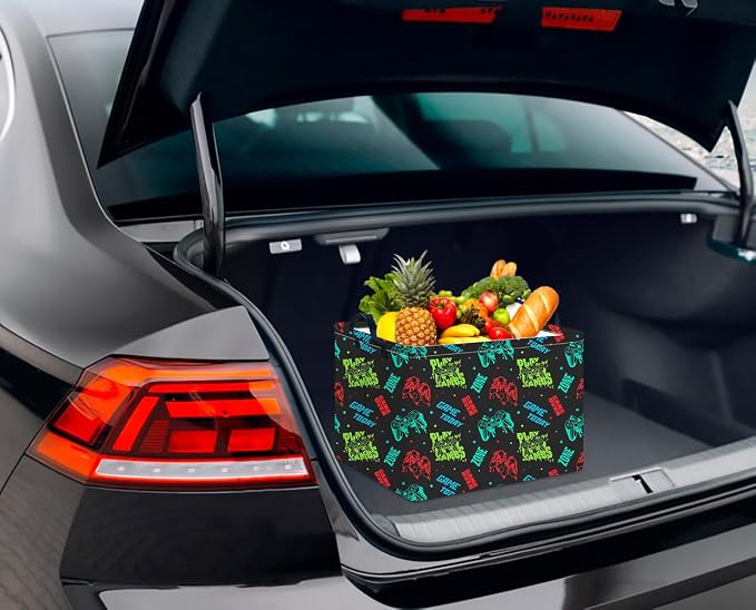 CLOCOR Rectangular Storage Basket Empty,Gift Basket,Waterproof Storage Bin with Handles,Room Decor(Game On) - Image 3
