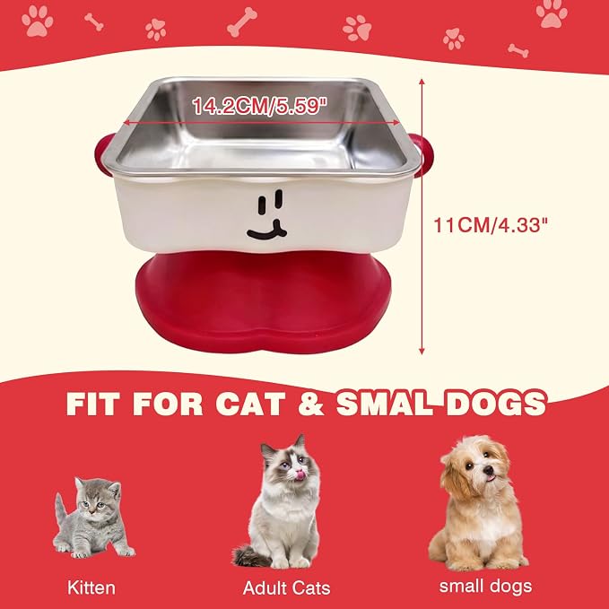 Elevated Cat & Small Dog Bowl - 30° Slanted Anti-Slip Feeding Bowl, Detachable Stainless Steel Design, Reduces Stomach Pressure, Comfortable Eating Posture, Easy to Clean, Fits Cats & Small Breeds - Image 5
