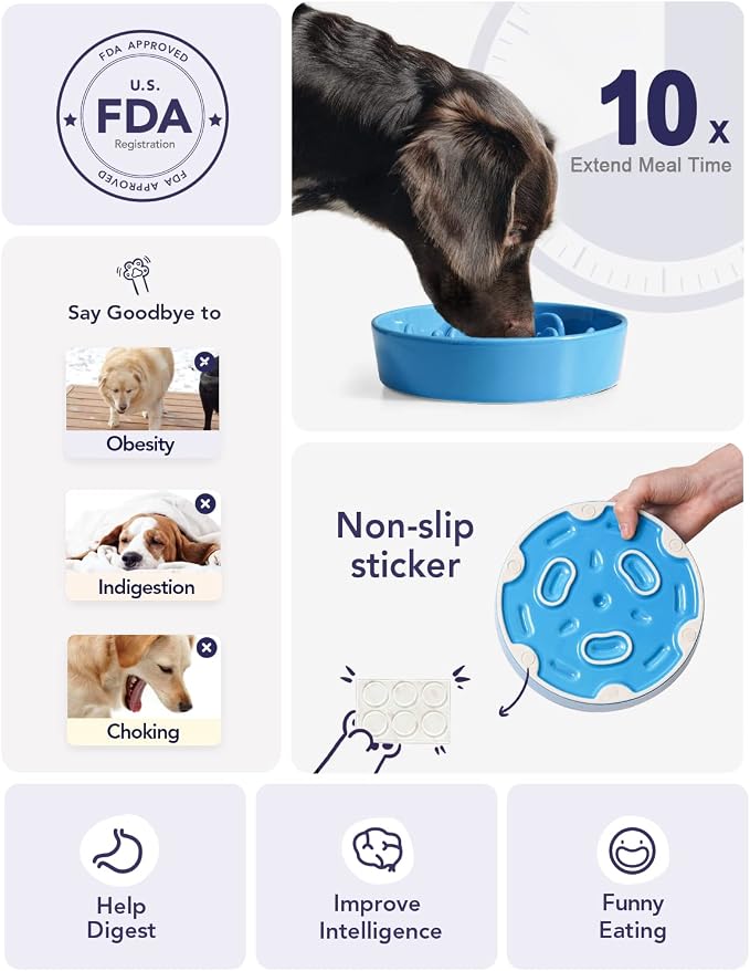 LE TAUCI Dog Bowls Slow Feeder Ceramic, 1.5 Cup Slow Feeding Bowl for Small and Medium Breed, Puzzle Dog Food Bowl for Fast Eater, Vortex Blue - Image 3