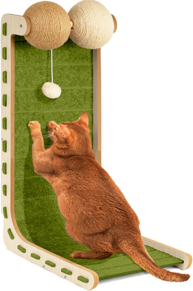 Felt Cat Scratcher for Indoor Cats,28.4 Inch,Green | L Shaped Scratching Post, Scratch Board Scratchers for Large Cat Scratch Pad Furniture Protector with Sisal Ball Kitten Toys by NxwjoyPet