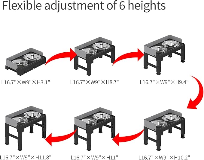 PAKEWAY Elevated Dog Bowls for Medium and Large Dogs, Spill Proof Tiltable Dog Feeder with 2 Stainless Steel Bowls, 6 Height Adjustable Raised Dog Bowl Stand - Image 2