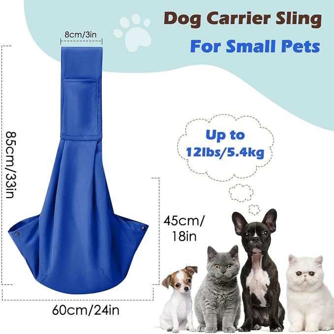 Pawaboo Small Dog Sling Carrier | Reversible Puppy Small Pet Carrier,Hands Free,Safety Buckle,Storage Pocket for Travel,Outdoor Activities Sapphire Blue - Image 2