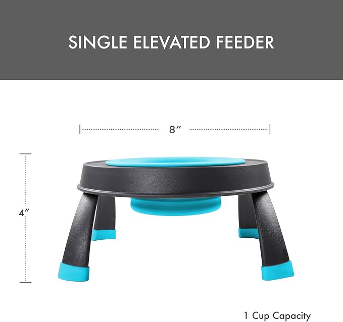 Dexas Pets Elevated Pet Feeder, Small, 1.5 Cup Capacity, Blue, Raised Pet Food and Water Bowl - Image 2