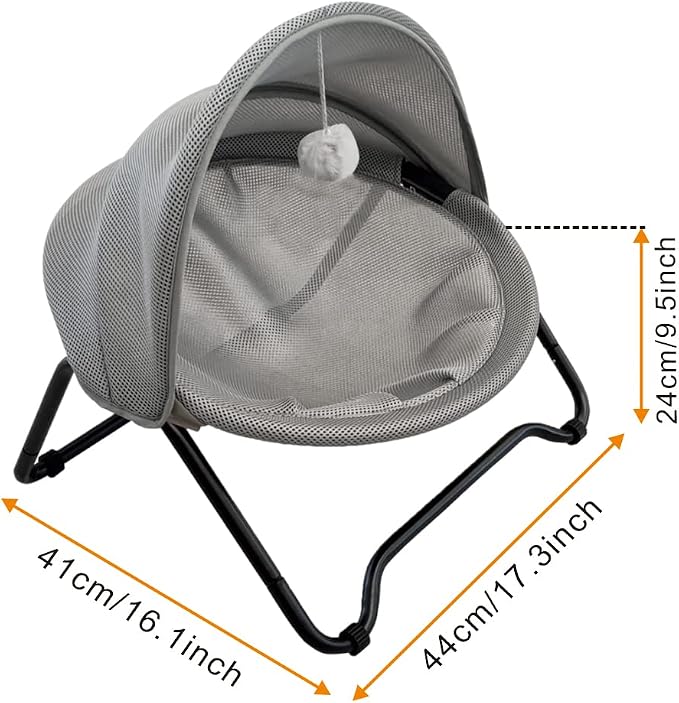 Cat Hammock Bed Elevated cat Bed, Comfortable and Breathable Pet Bed with Awning and Plush Toy, No-Tools Assemble, Cover Removable and Washable, Suitable for Indoor and Outdoor Use - Image 3