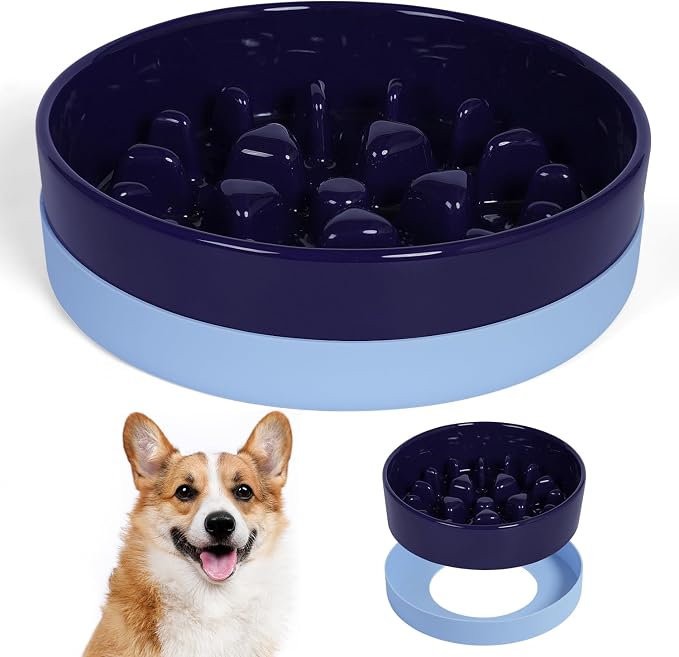 Sted Ceramic Slow Feeder Dog Bowls with Silicone Base | Slow Feeding Dog Bowl Small Medium Breed, Dogs Food Bowls for Fast Eaters, Puzzle Dogs Food Bowl, Maze Blue by Sted