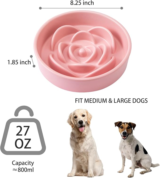 8.25'' Ceramic Slow Feeder Dog Bowls - Petal Shape Modern Dog Food Dish for Medium and Large Breeds, Puzzle Maze Bowl to Slow Down Eating, Anti-Gulping, Dishwasher & Microwave Safe, Pink - Image 3