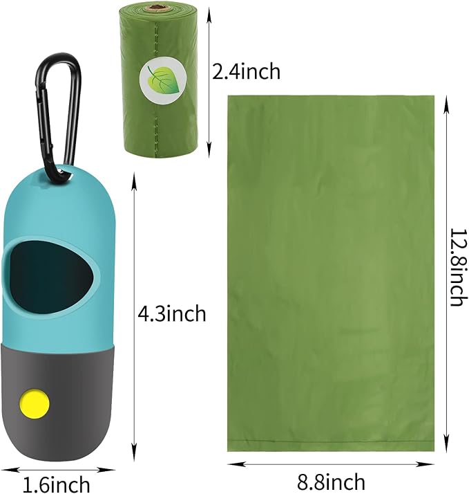 2 Pack Dog Poop Bag Dispenser with Built-in LED Flashlight, Pet Waste Bag Holder for Leash with Carabiner Clip for Lead Leash, 2 Rolls Leak-proof Doggy Waste Bags for Dog Walking, Blue,Eliamo - Image 2