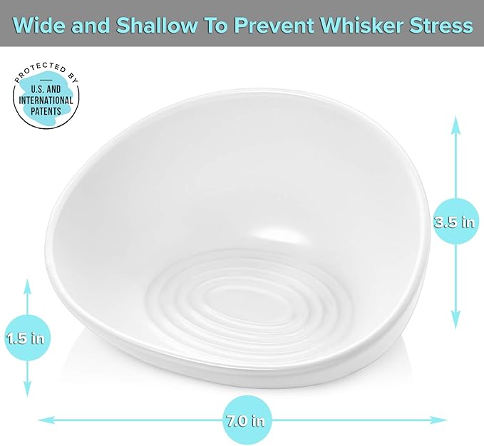 CatGuru Cat Food Bowl, Ceramic Bowls for Indoor Cats, No Spill Cat Feeding Bowl, Whisker Stress Free Kitten Bowls, Pet Bowls for Food and Water, Includes Silicone Non-Slip Mat (High-Low, White) - Image 3