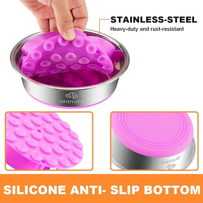 2-in-1 Metal Dog Bowl with Slow Feeder Insert, Stainless Steel Dog Bowls Food Grade 304, Water Food Bowl with Anti-Slip Silicone Base for Small, Medium, Large Dogs - Image 2