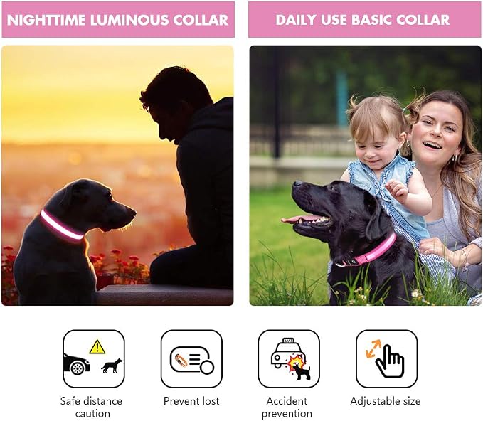 MASBRILL Light Up Dog Collar, LED Glow Collar with USB Rechargeable Lighted Bright Flashing Pink Dog Collar Waterproof for Small Medium Large Dogs, 4 Colors with 3 Sizes (S(0.98 * 15.75"), Pink) - Image 5
