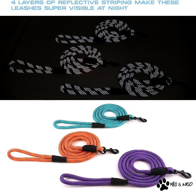 Max and Neo Rope Leash Reflective - 6 FT x 1/2" (Black, Donates to Dog Rescue) - Image 5