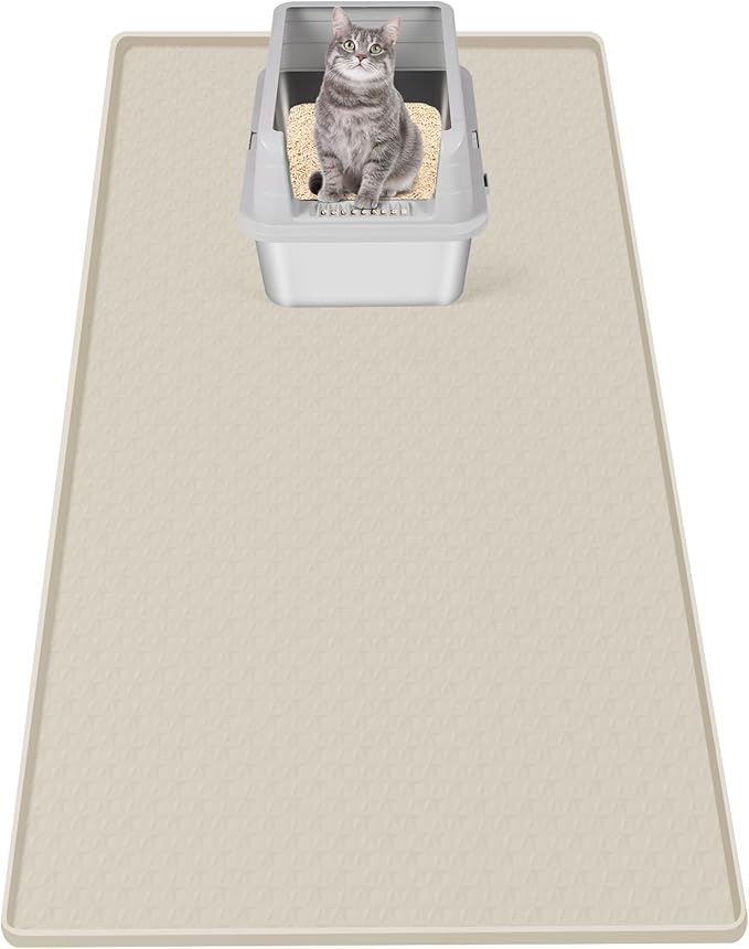 Cat Litter Mat for Litter Box 51"x25.6" Extra Large Silicone Mat, Beige | Waterproof Non-Slip Litter Box Mat with Raised Edges, Cat Litter Trapping Mat for Pet, Cat Litter Rug for Floor by Bartuke